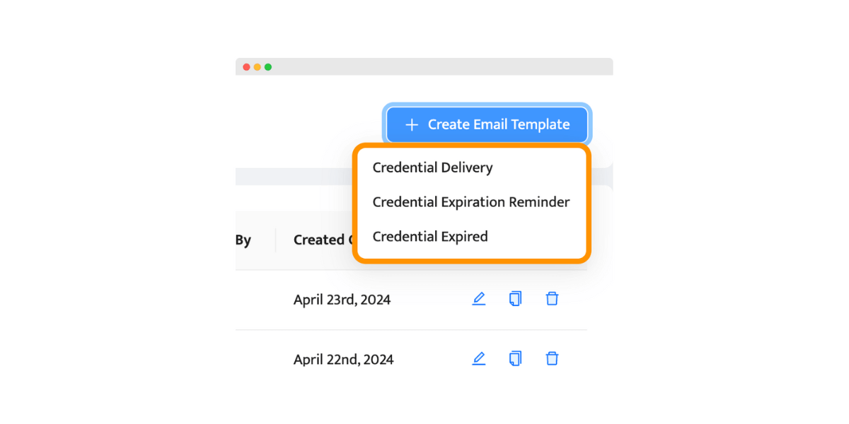 Types of automatic delivery emails for sending certificates available in Certifier.