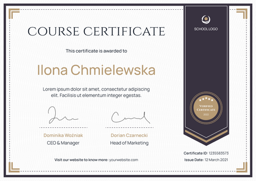brown formal certificate of course landscape 12847